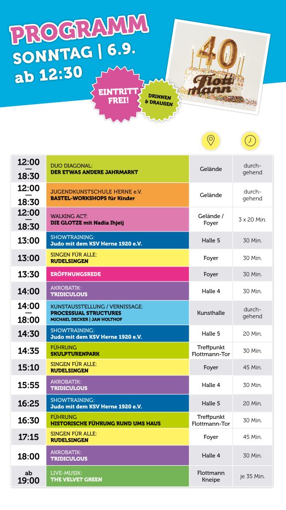 40 Jahre Flottmann Hallen, Geburtstagsfeier am Sonntag den 06.09.2026